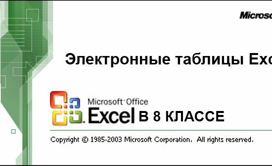 Электронные таблицы Excel в 8 классе